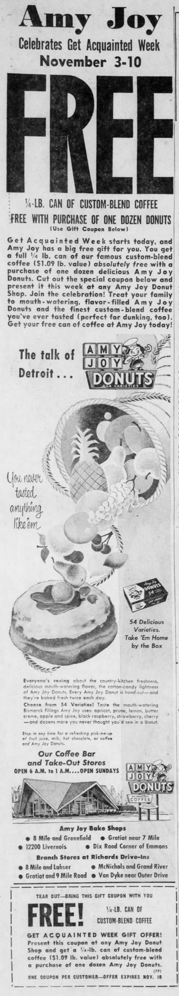 Amy Joy Donuts - Nov 03 1958 Article